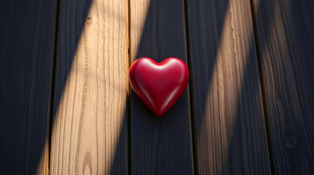 A romantic red heart symbol on a rustic wooden background, celebrating love and Valentine's Day