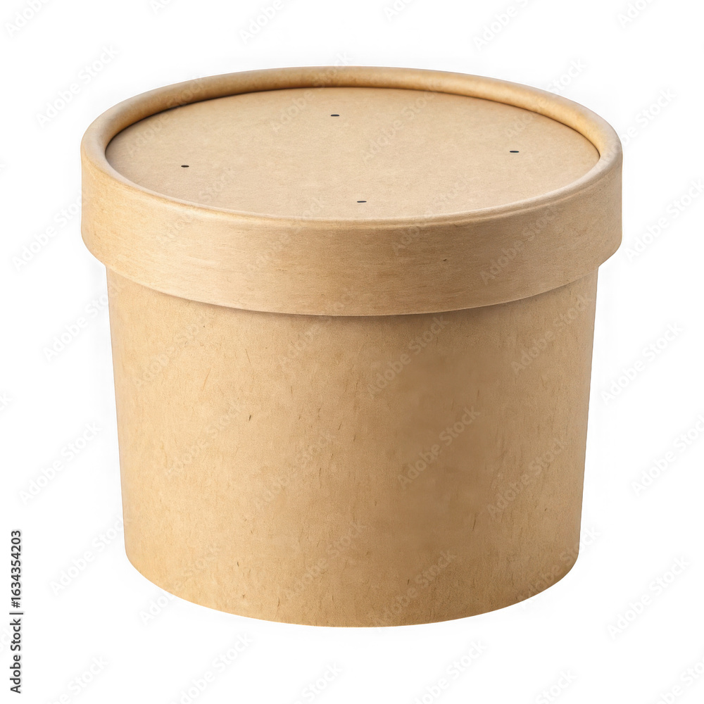 Poster 3d render of a round kraft paper food container isolated on transparent background