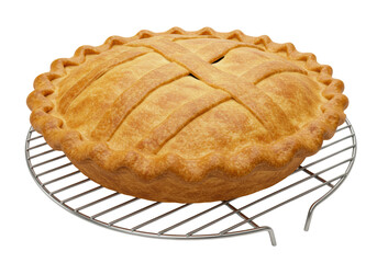 Isolated Golden Apple Pie Freshly Baked on a Cooling Rack
