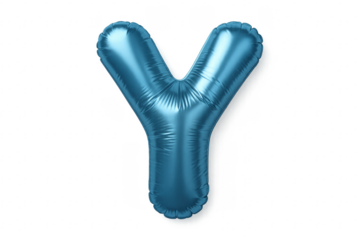 Blue foil balloon letter Y floating on transparent background