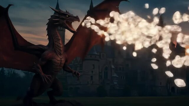 Dragon fire fantasy scene