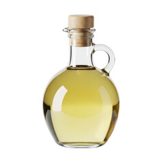 Glass bottle filled with golden liquid isolated on transparent background