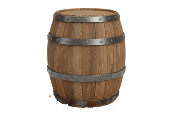 Isolated Rustic Wooden Barrel with Metal Bands