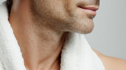Obraz premium Man With a Towel Around His Neck Showcasing Grooming and Self-Care in a Relaxing Indoor Setting