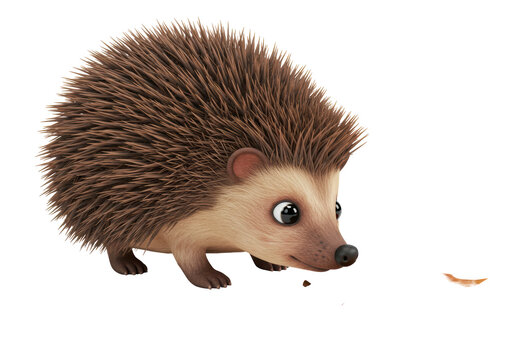 Isolated Adorable Cartoon Hedgehog Walking with Autumn Leaf