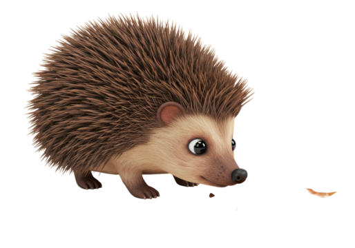 Isolated Adorable Cartoon Hedgehog Walking with Autumn Leaf - Powered by Adobe