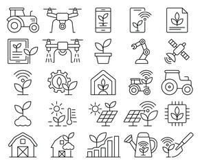 Agriculture Technology Icons for Modern Farming and Sustainable Practices