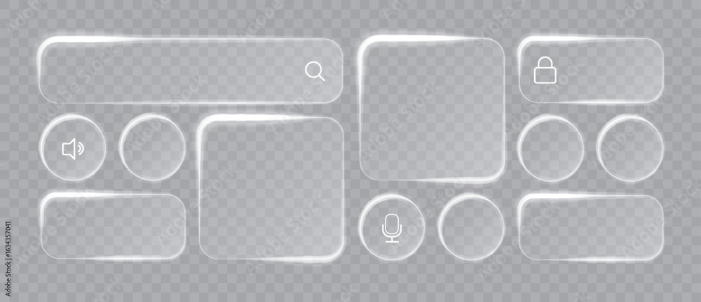 Fototapete liquid glass effect smartphone icon interface isolated. white ui light frame square and circle banne