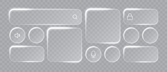 Liquid glass effect smartphone icon interface isolated. White UI light frame square and circle banner with glow stroke. Control center widget for smartphone and web app, vector illustration. © viktoria_ngm