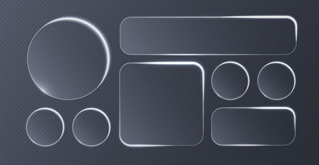 Liquid glass effect smartphone abstract interface isolated. White UI light frame square and circle banner with light glow stroke. Control center widget for smartphone and web app, vector illustration.