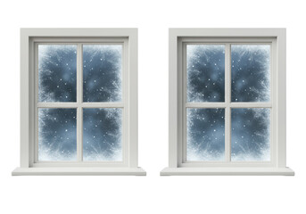 Fototapeta premium Isolated Pair of Windows with Frost Patterns for Winter Scenes