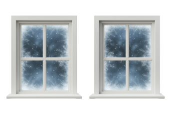 Isolated Pair of Windows with Frost Patterns for Winter Scenes
