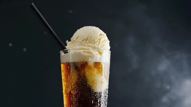 classic root beer float in a black background video