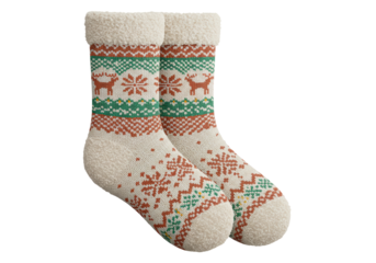 Isolated Christmas Socks with Reindeer and Snowflake Patterns