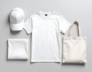 Realistic white apparel mockup set flat lay
