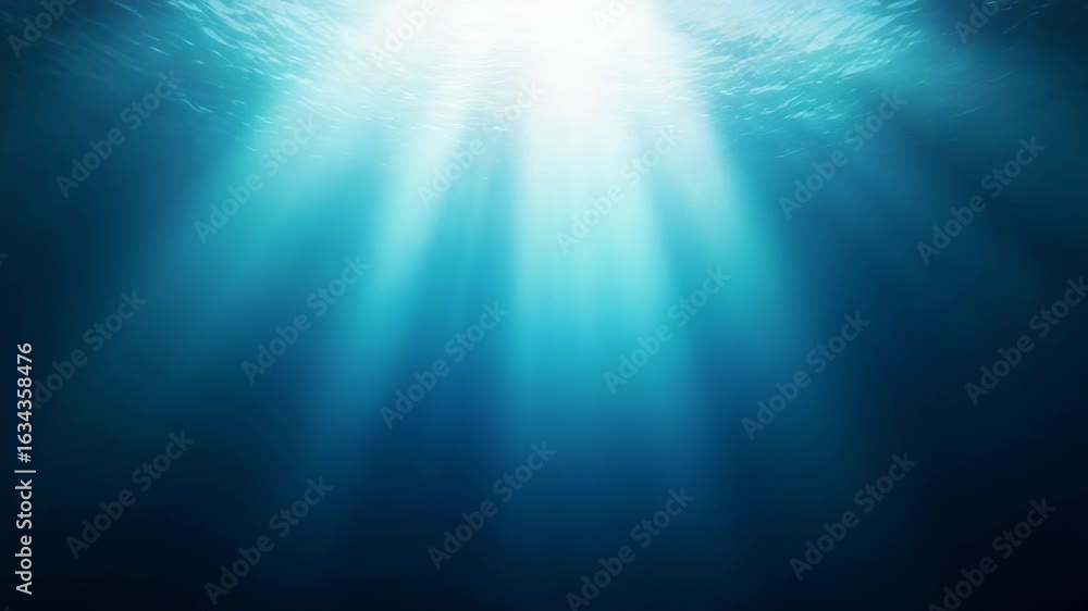 Poster sunlight filtering through the ocean surface, creating beautiful light rays in the deep blue water
