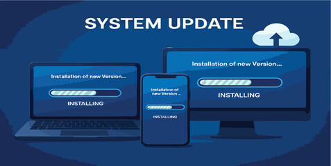 Obraz premium Seamless Upgrade Devices syncing for a System Update ensures continuous function with smooth