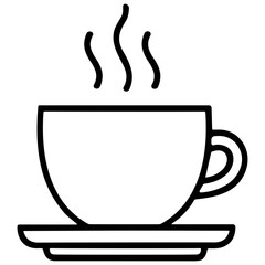 Simple Lineart Coffee Cup with Steam Icon on a White Background