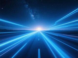Highway at Night with Light Trails and Starry Sky