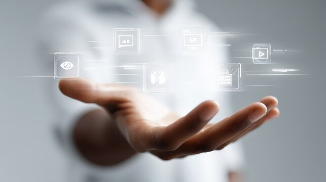 African American Hand Holding Digital Data Icons