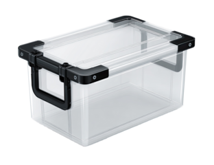 Clear plastic storage box with black accents (3)