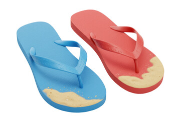 Isolated Pair of Beach Flip-Flops with Sand Details