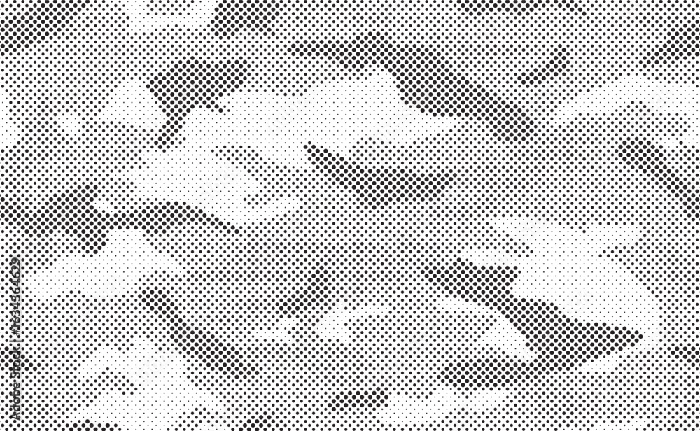 Poster abstract halftone seamless camouflage pattern. repeating digital dotted hexagonal camo military text