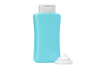 Isolated Light Blue Bottle of Lotion with Dollop of Cream