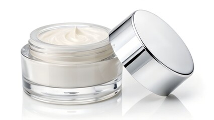 Luxurious skincare cream in elegant glass jar, offering radiant, youthful complexion benefits