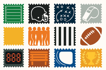 Obraz premium NFL Preseason Game Football Icons Stamps Playbook Strategy
