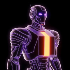 Violet and Orange Neon Robot with Box Chest and Vertical Stripe