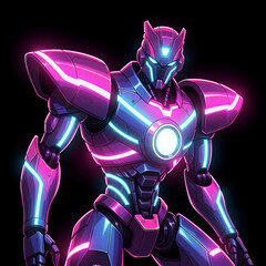 Gradient Neon Robot in Pink, Blue, and Purple with Circular Chest