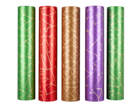 Colorful Trio of Cylindrical Packaging Tubes with Abstract Patterns, Transparent Background PNG - Powered by Adobe