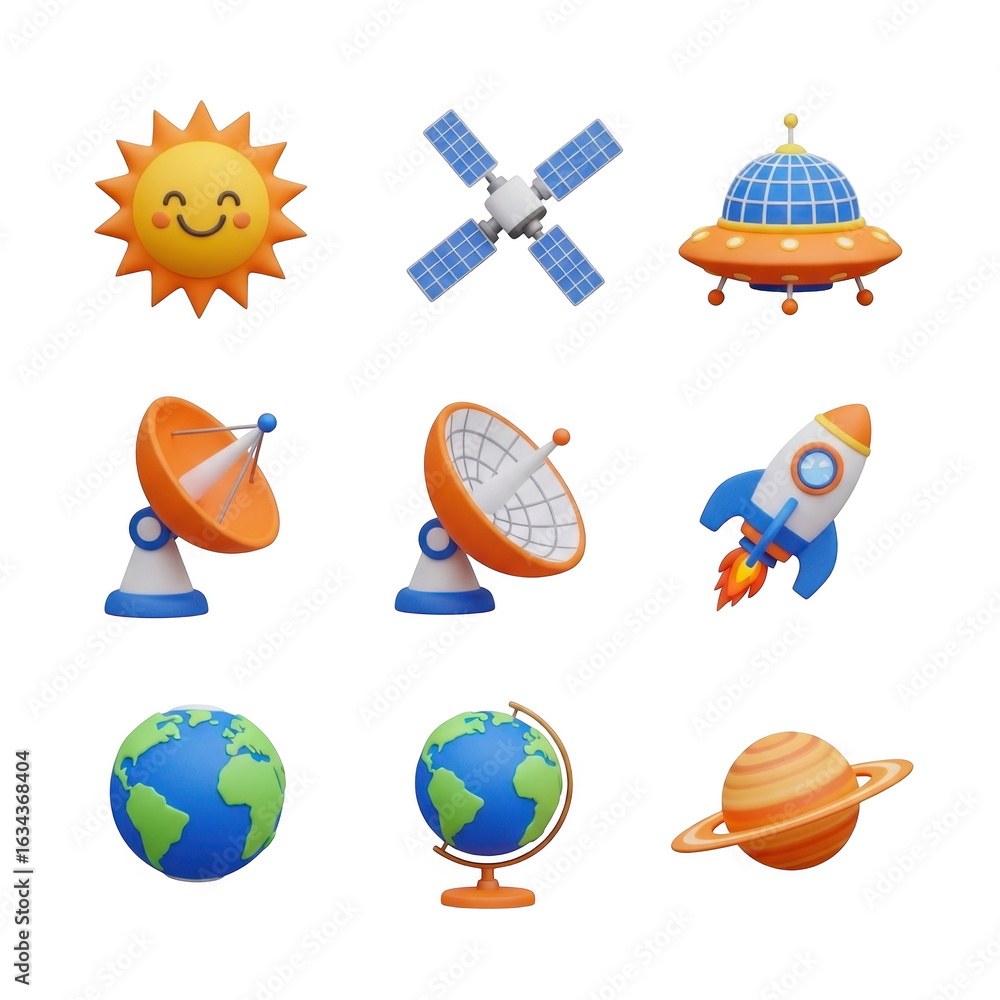 Poster 3d space icons set isolated on transparent background