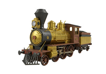 Obraz premium Isolated Vintage Steam Train Locomotive with Gold Accents