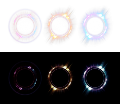 Ring, glow, light, glowing, portal — vibrant PNG set with transparent neon circular frames. This PNG Overlay adds magic swirl and futuristic shine to any design or background.