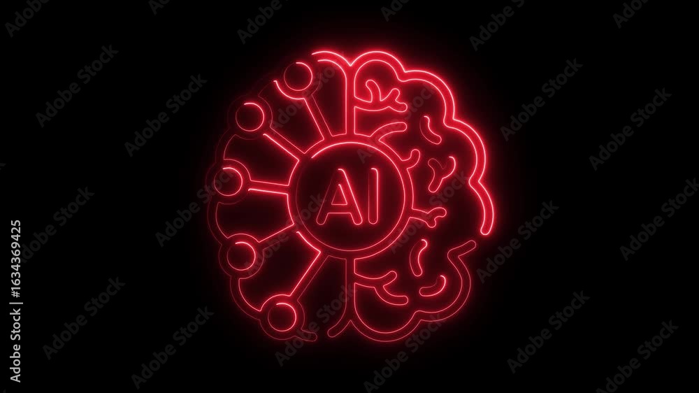 Aufkleber futuristic a i brain neon sign glowing red against black background artificial intelligence concept 