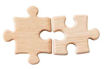 Two light beige wooden jigsaw puzzle pieces joined