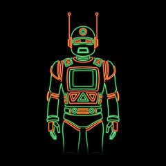Fluorescent Green and Orange Neon Robot with Dual Antennas