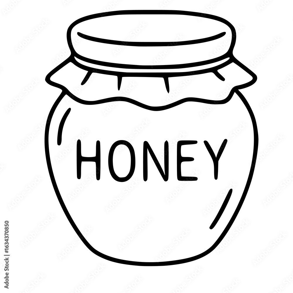 Aufkleber simple vector illustration of a honey jar with a handdrawn style and a clear label reading honey.