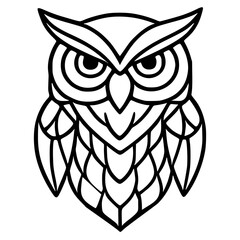 Obraz premium A vector illustration of an owls head, stylized with a geometric, stainedglasslike pattern, featuring bold black lines against a white background, creating a striking and modern design.