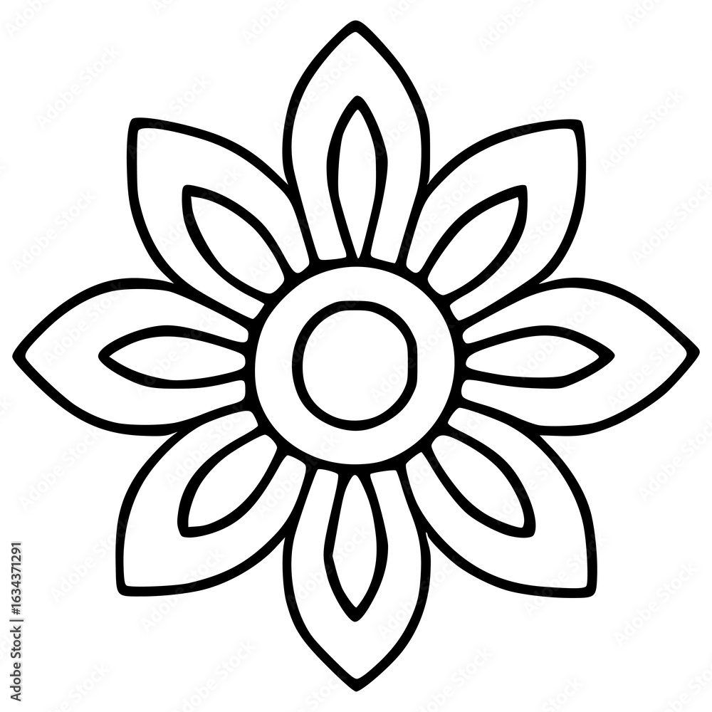 Poster elegant black vector floral element with concentric circles and layered petals, perfect for design p