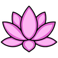 A vector illustration of a stylized pink lotus flower with bold black outlines, showcasing a simplified yet elegant design ideal for various applications.