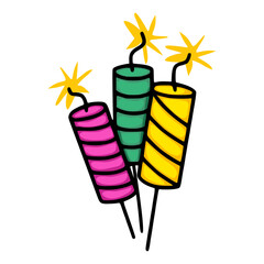 Festive Vector Illustration of Three Colorful Striped Firecrackers with Burning Wicks, perfect for holiday designs.