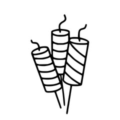 A vector illustration of three stylized firecrackers with diagonal stripes, featuring a handdrawn aesthetic, perfect for festive designs.