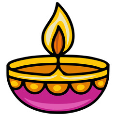 Vibrant Vector Illustration of a Diwali Diya, a Traditional Indian Oil Lamp with a Vivid Flame and Ornate Design, Perfect for Festive Celebrations.