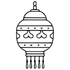 Elegant vector illustration of a decorative hanging lantern with a unique heartshaped pattern and tassels, perfect for festive designs or holidaythemed projects.