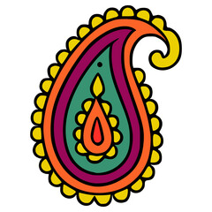 Vibrant Vector Paisley Design A HandDrawn Style Illustration with Bold Orange, Purple, and Yellow Hues.