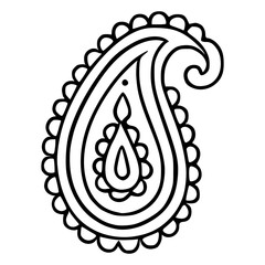 Elegant vector paisley design element with intricate details, featuring a unique teardrop shape and decorative border, ideal for textile prints, fashion, and branding.