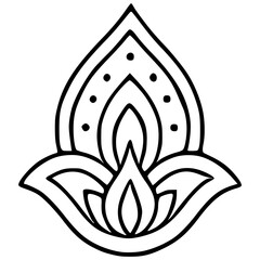 Elegant monochrome vector illustration of a stylized floral paisley element, featuring intricate curves and dots, ideal for design projects requiring a touch of sophisticated ornamentation.